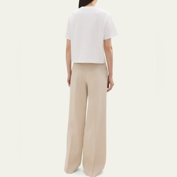 Theory Emery T Linen Rayon Stretch Crunch Khaki High-Waist Wide-Leg Trousers - Picture 2 of 16